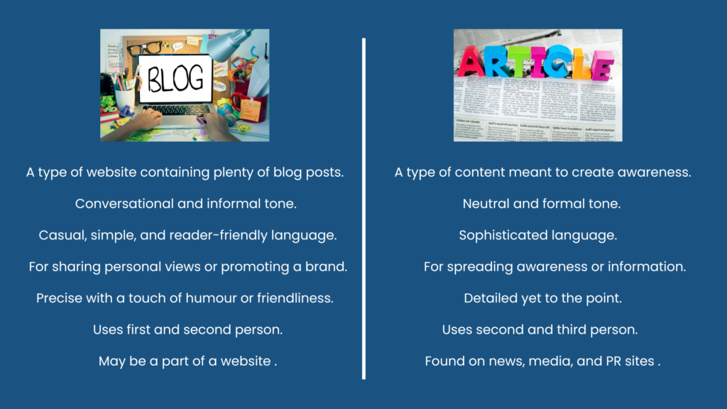 difference between an article and a blog